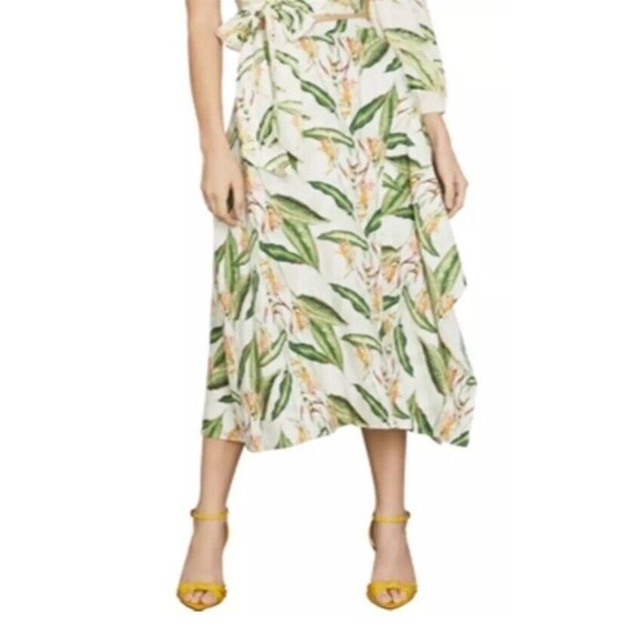 BCBG MAXAZRIA Bird of Paradise XXS Linen MIDI Skirt Tropical Floral Coconut Girl - Picture 1 of 8
